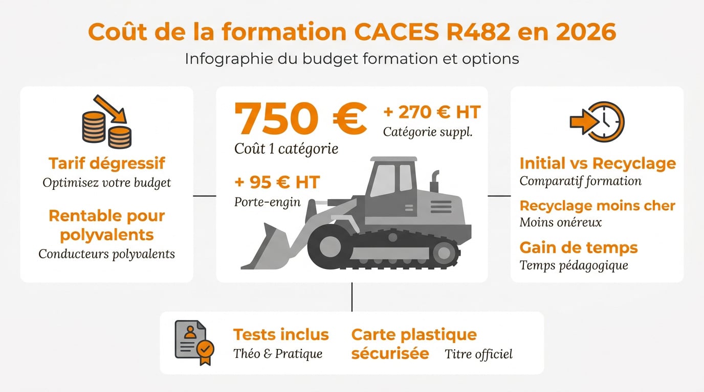 Tableau des tarifs 2026 pour la formation CACES R482 engins de chantier