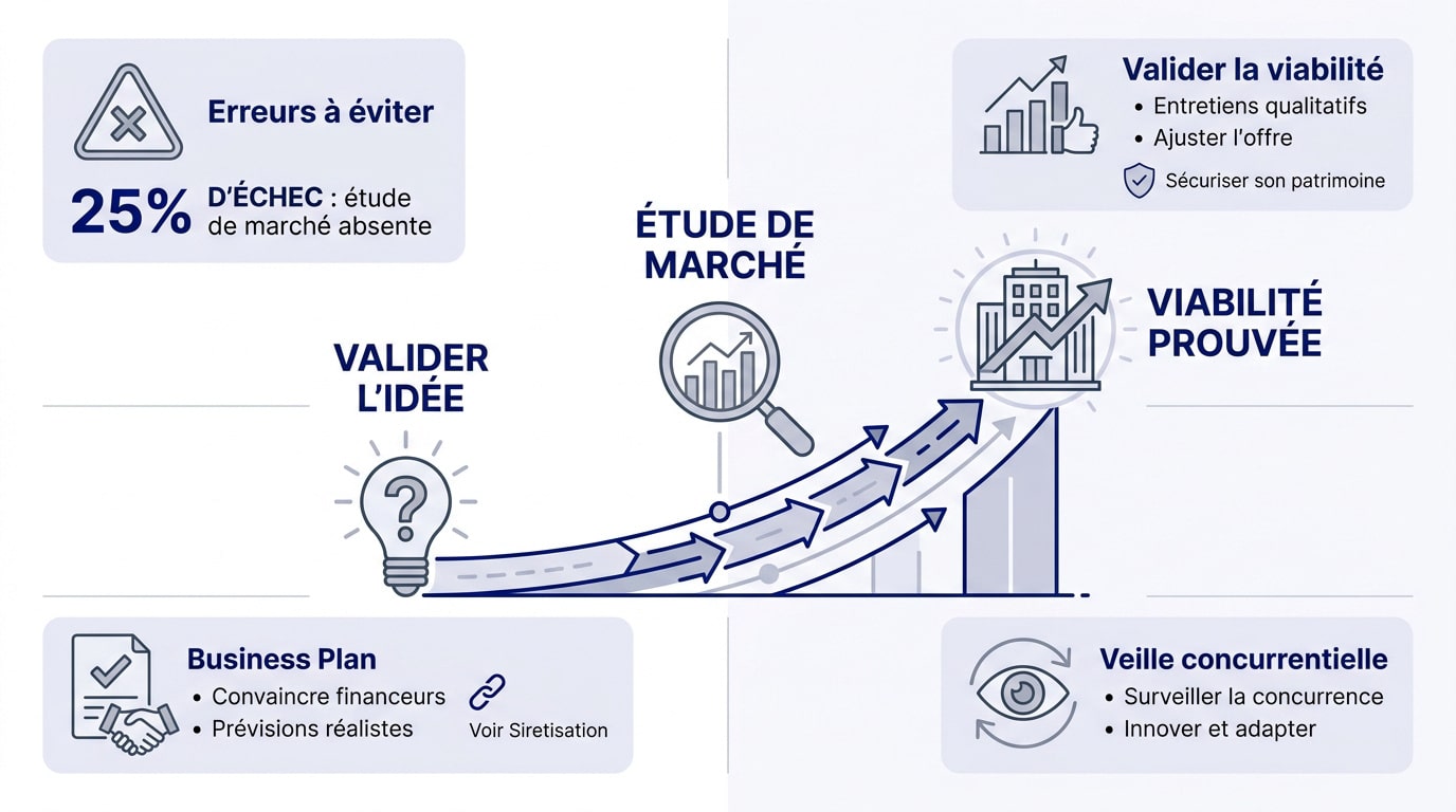 Infographie détaillée du parcours de création d'entreprise et étapes clés