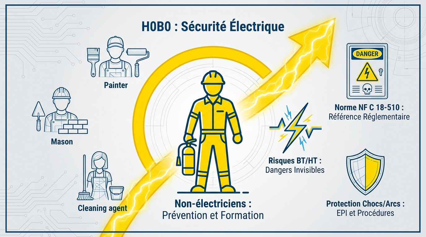 Agent de maintenance respectant les distances de sécurité électrique