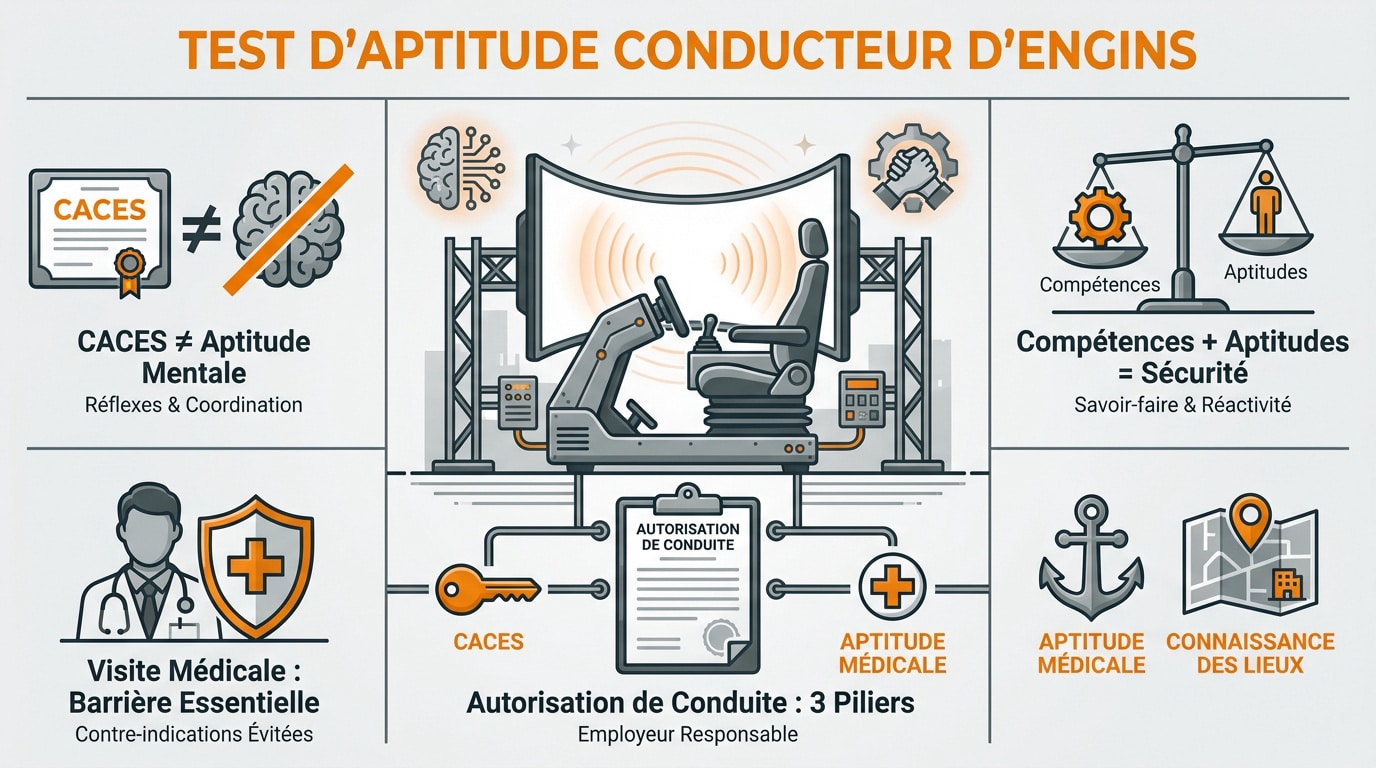 Conducteur d'engin de chantier en pleine évaluation de ses aptitudes de conduite