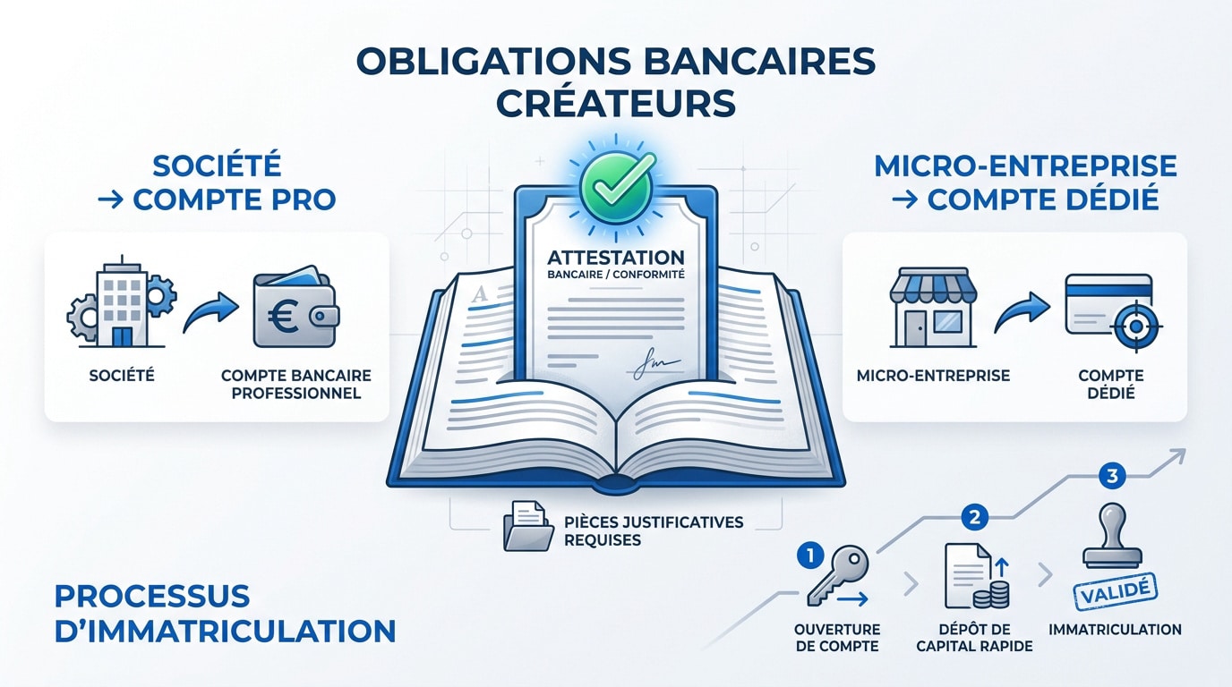 Schéma des étapes du dépôt de capital et obligations bancaires pour la création d'entreprise